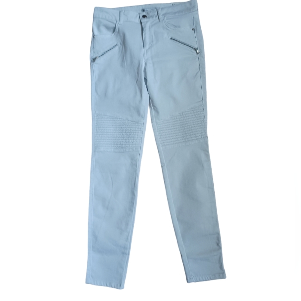 Zara Womens Midrise White Skinny Jeans Textured With Zippers Pockets Size 4